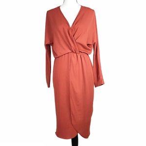 ASOS Wrap Long Sleeve Midi Dress - Burnt Orange